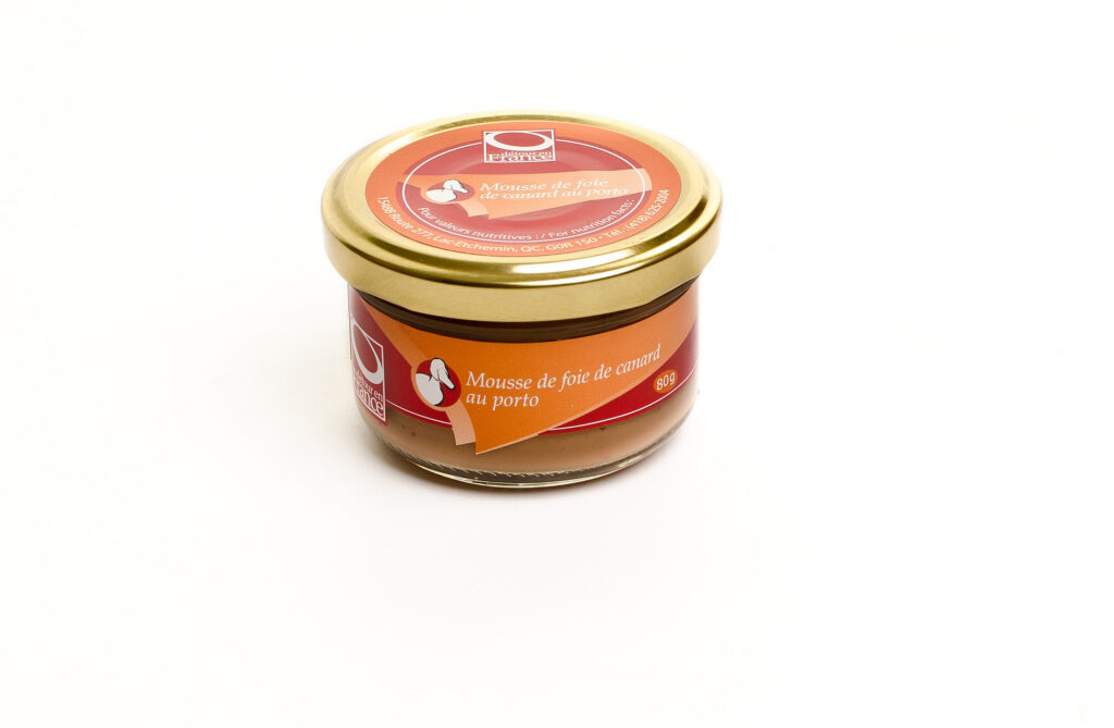 Petit pot de mousse de foie de canard au porto, verrine, conserve.